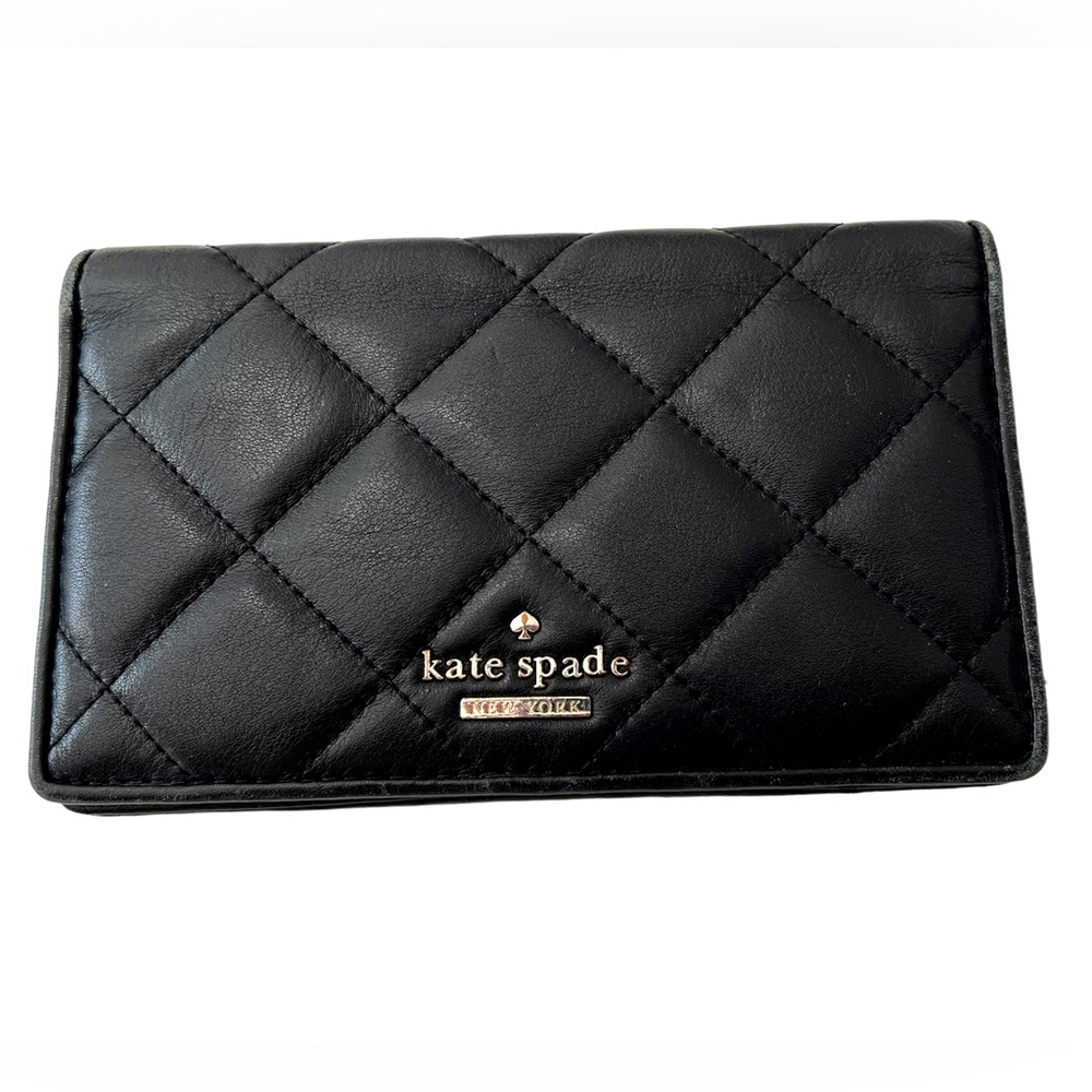 Kate Spade ♠️ Black Leather Quilted Phone Wallet
